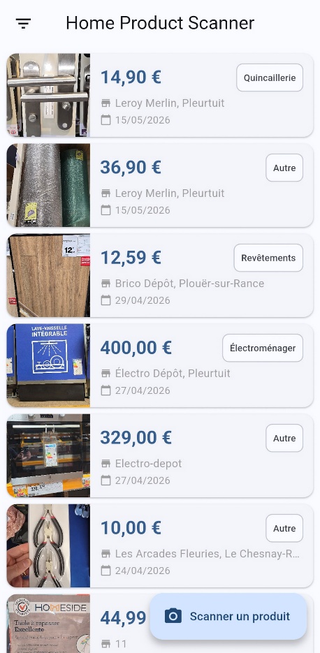 Application mobile de gestion d'achats pour travaux immobiliers